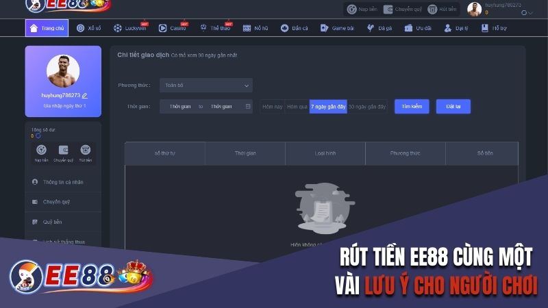 Rút tiền EE88 cùng một vài lưu ý cho người chơi